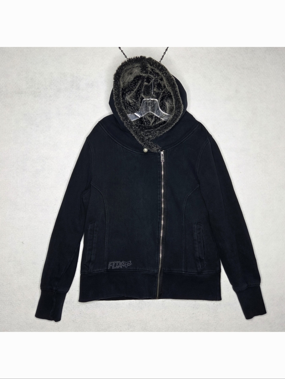 Fox Racing Ultimatum Sasquatch Hoodie Womens XL Faux Fur Motocross Black Asymmet
